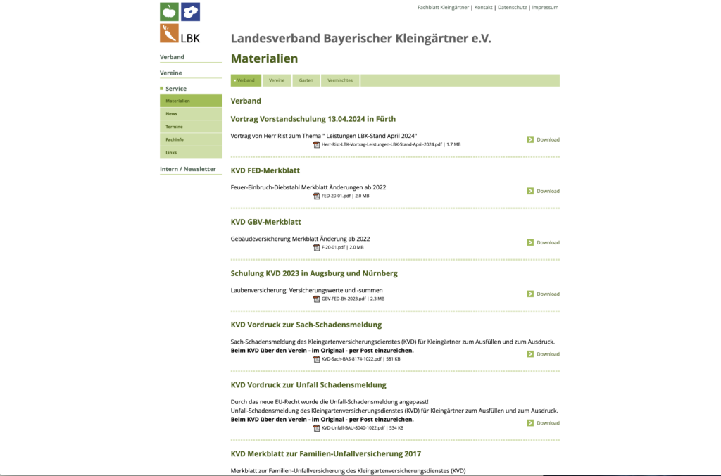 Screeshot Website Landesverband Bayerischer Kleingärtner e.V.
