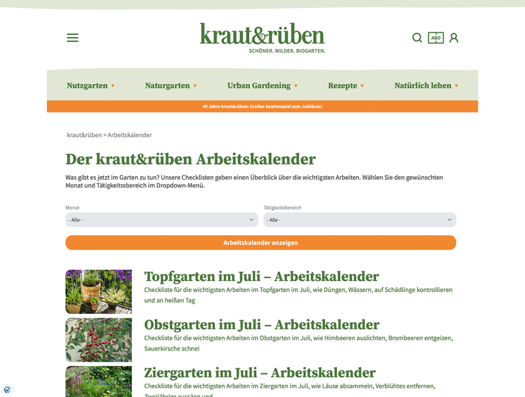 Screenshot der Website „kraut&rüben“